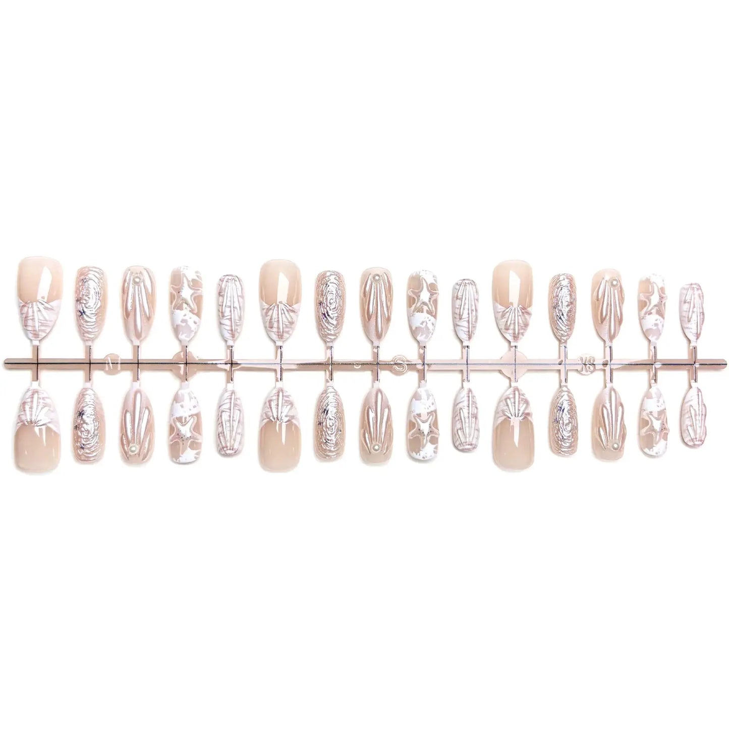 Press On Nails | 3D Seashell Design | Almond Shape | 24 Piece Set