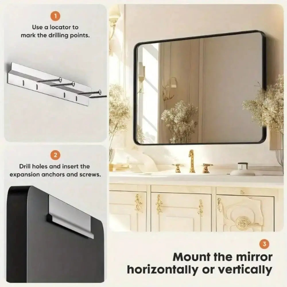 Home Black Bathroom Wall Mirror Metal Frame Rectangular Anti-Rust Vanity Mirror from PriceLows™