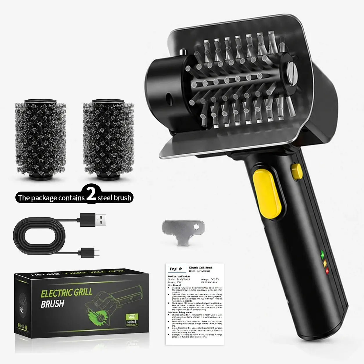 Electric Grill Brush | Rechargeable | 1100 RPM | 304 Stainless Steel