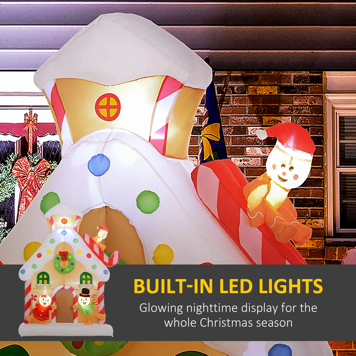 Christmas Inflatable Gingerbread House | 7ft Tall | Integrated Led