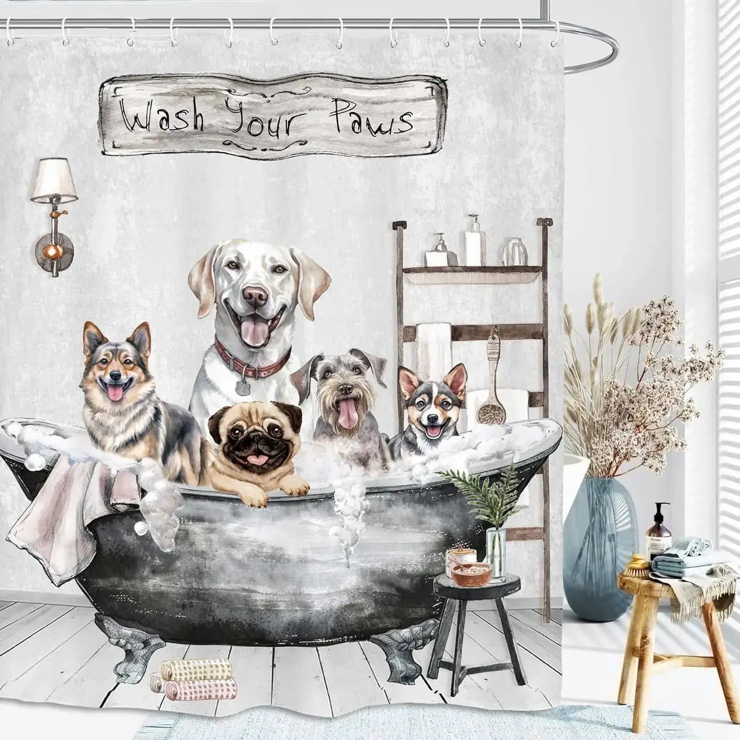 Funny Dogs Cute Shower Curtain Bulldog Pet Hilarious Schnauzer Farmhouse Rustic Bathroom Set Accessories Decor with 12Pack Hoo from PriceLows™