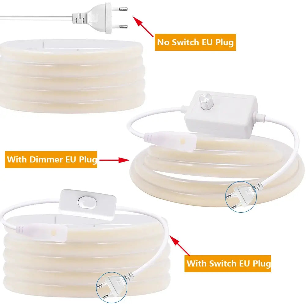 220V Dimmable COB LED Neon Strip Light Dimmer Switch Plug Kit Waterproof 288 LED Flex Tube Lamp Hight Bright Warm/Natural White from PriceLows™
