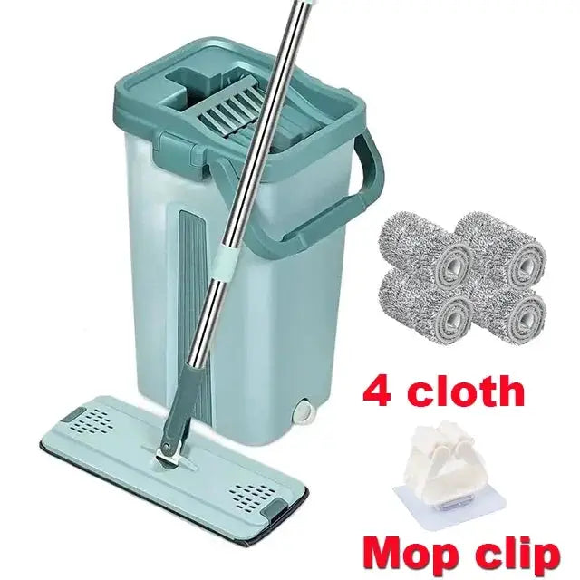 Flat Squeeze Mop with Bucket Hand Free Wringing Floor Cleaning Mop Microfiber Mop Pads Wet or Dry Usage on Hardwood Laminate from PriceLows™