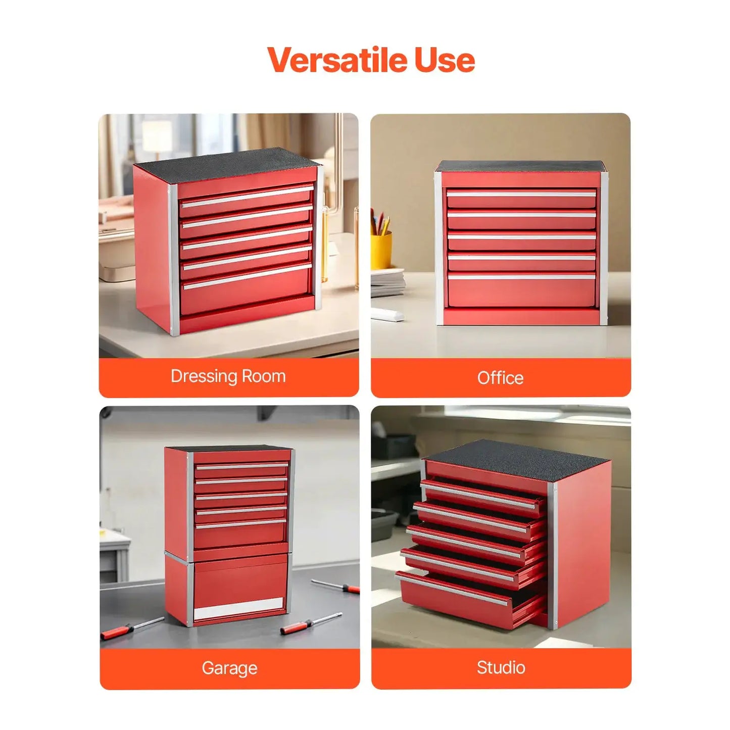 SucceBuy 5-Drawer 8.6in Metal Tool Box Red/Black Portable Small Tool Chest with PP Feet Pads for Garage Workshop Tools Storage from PriceLows™