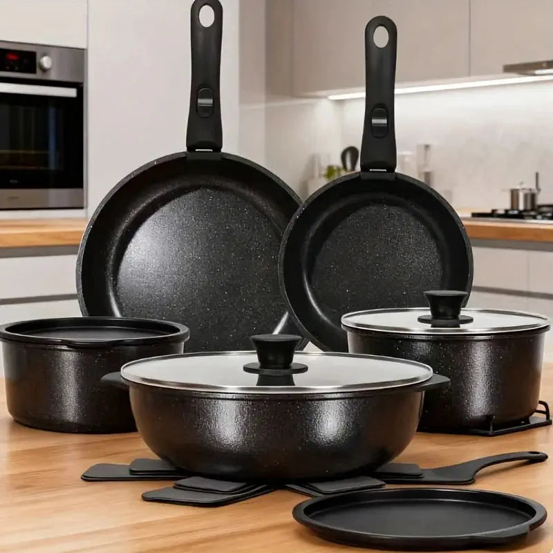 White 15pcs Non-Stick Pot And Pan Set, Kitchen Cookware with Removable Handle, PFAS And PFOA Free, Kitchenware, Mother'S Day Gif from PriceLows™