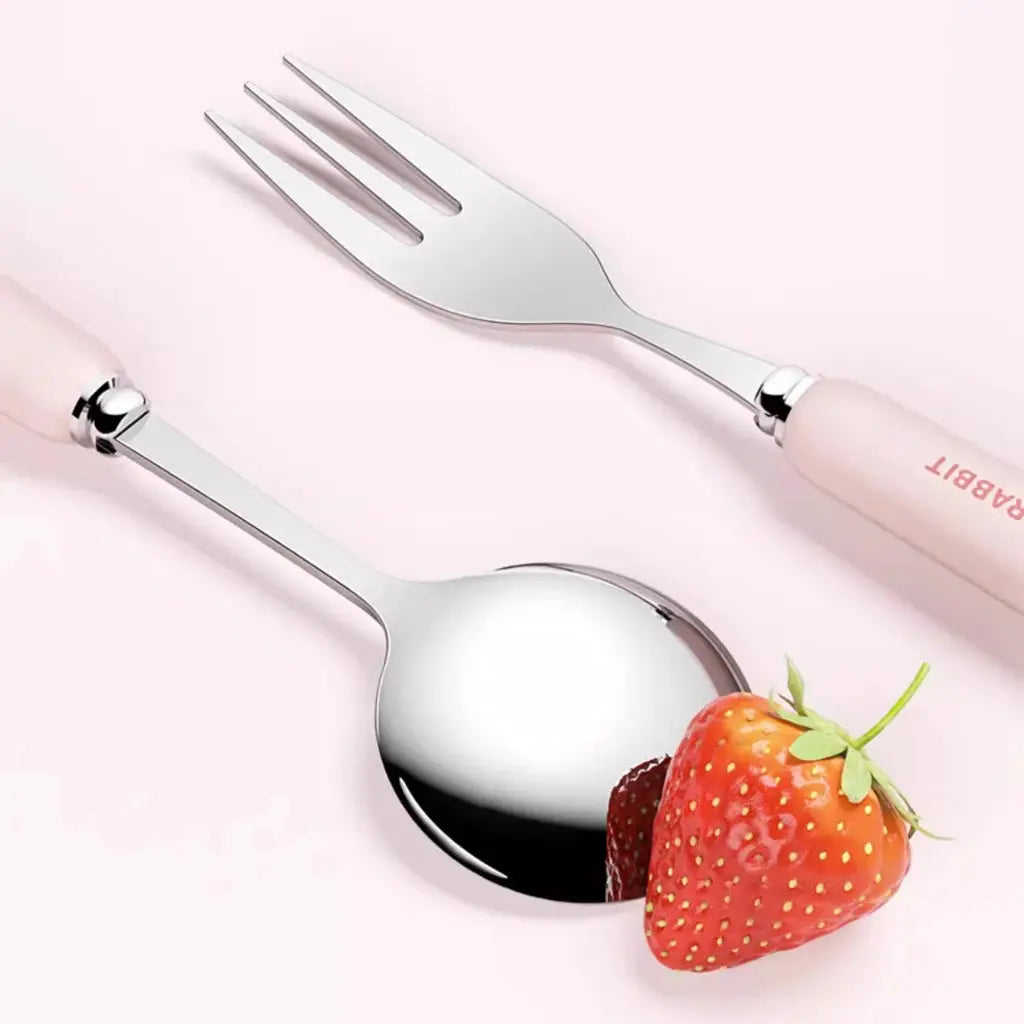 3/4PCS Cute Portable Dinnerware Set Reusable 304 Stainless Steel Fork Spoon Chopsticks With Box Cutlery For Kid Student from PriceLows™