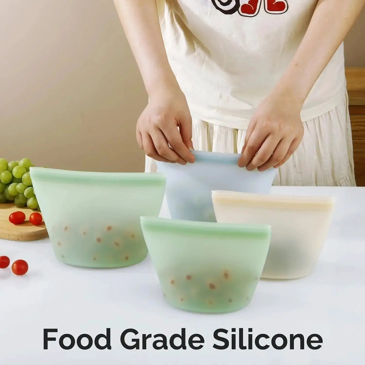 Reusable Silicone Storage Bags | Leakproof | Freezer Safe | 6 Pack