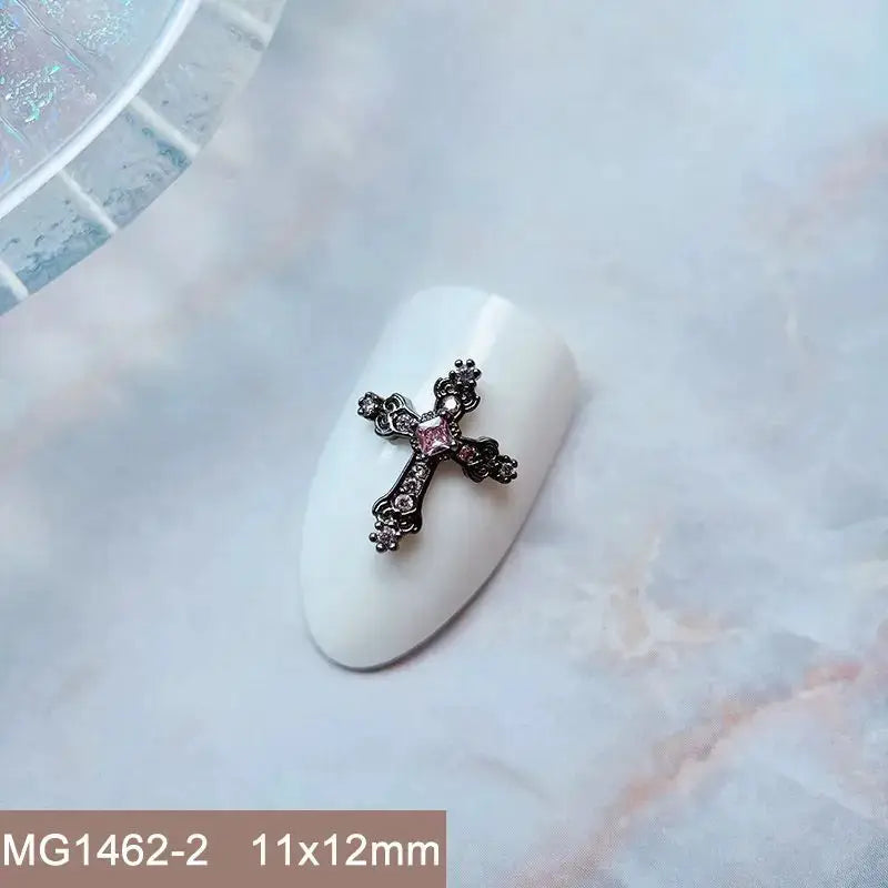 10pcs/lot Luxury Halloween Black Cross Heart Zircon Metal Nails Jewelry Decorations Nail Art Accessories Charms Parts Supplies from PriceLows™