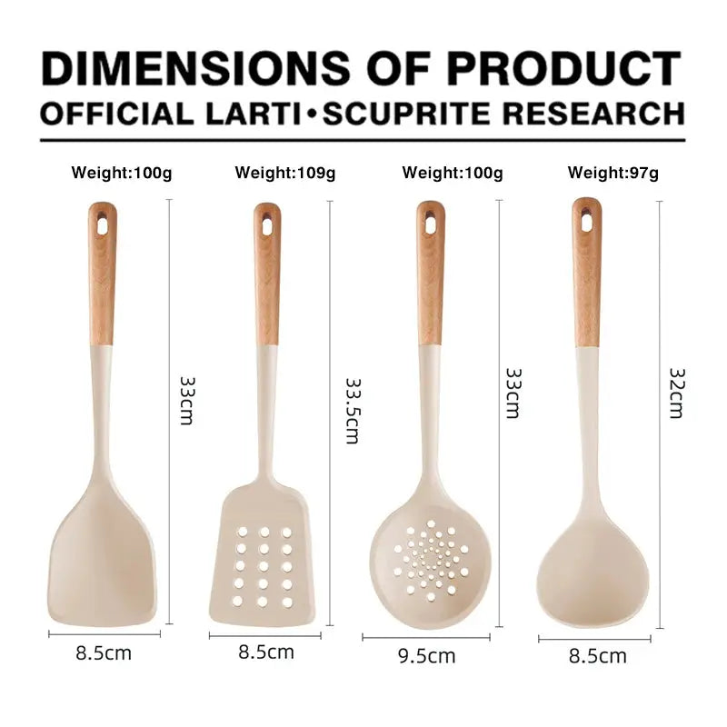 New Silicone Kitchen Cooking Utensils Set Durable Hardwood Handle Heat Resistant Tool Non-stick Turner Slotted Spoon Spatula Kit from PriceLows™