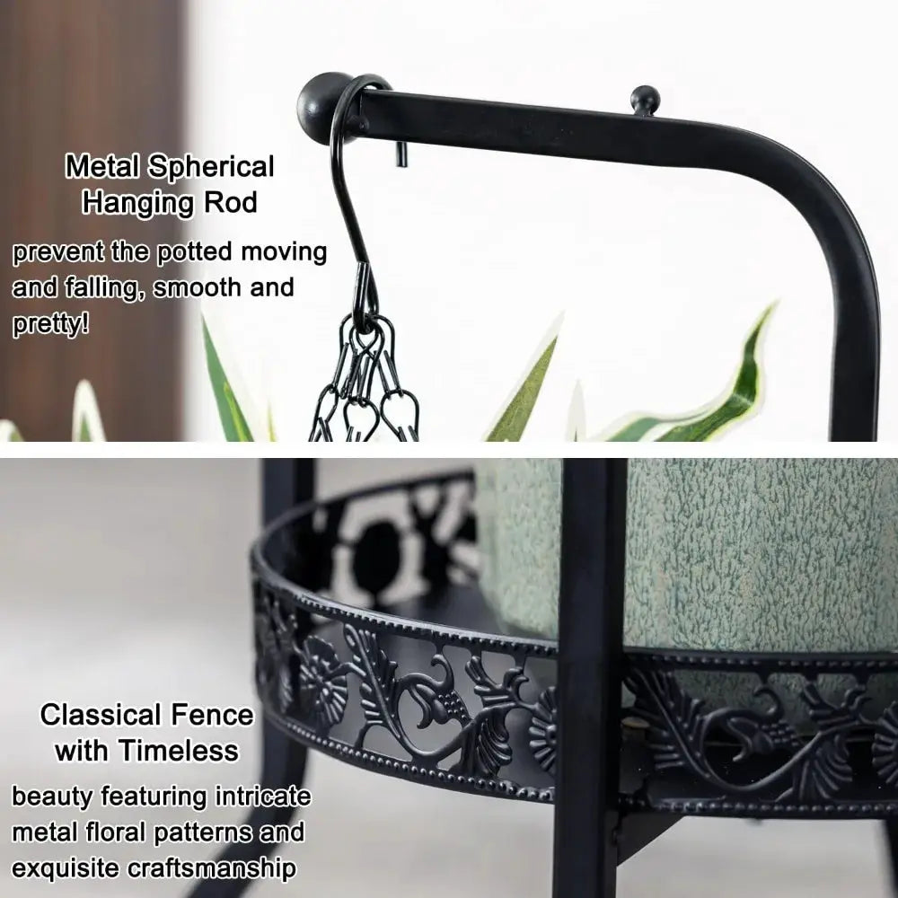 2-Tier Hanging Plant Stand 2 Pack, Space-Saving Iron Planter Shelves, Heavy Duty Flower Pot Organizer Rack for Indoor Outdoor from PriceLows™