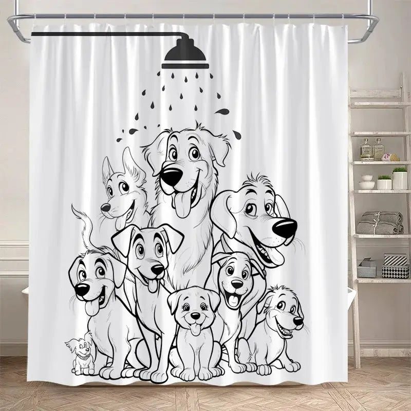 Funny Bathing Dinosaur Shower Curtains Black Cat Animal Silhouette Kids Bath Curtain Modern Polyester Bathroom Decor with Hooks from PriceLows™
