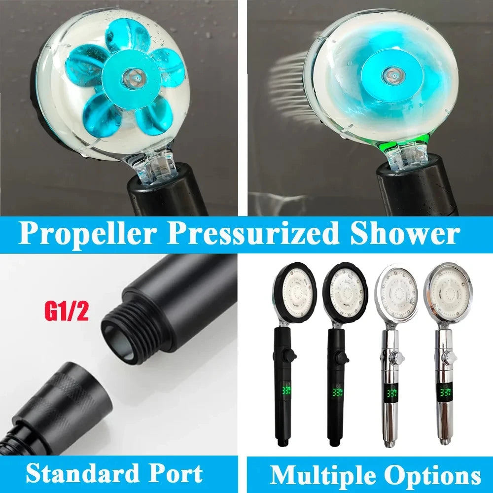 Shower Head Set | Digital Temperature LED | High Pressure Rainfall | Black Grey