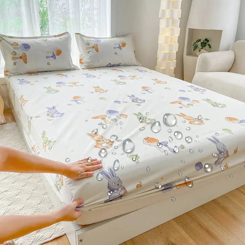 1pc Waterproof Fitted Bed Sheets Cartoon Style Single Bed Cover for Kids Queen/King sabanas cama matrimonial(without pillowcase) from PriceLows™