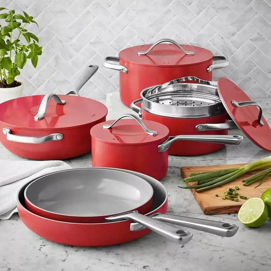 11-Piece Ceramic Cookware Set, Red, 23x15x11 from PriceLows™