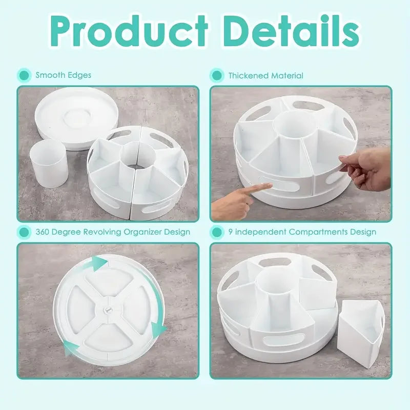 Desk Organizer | 360 Degree Rotation | 7 Removable Bins | Pen Holder