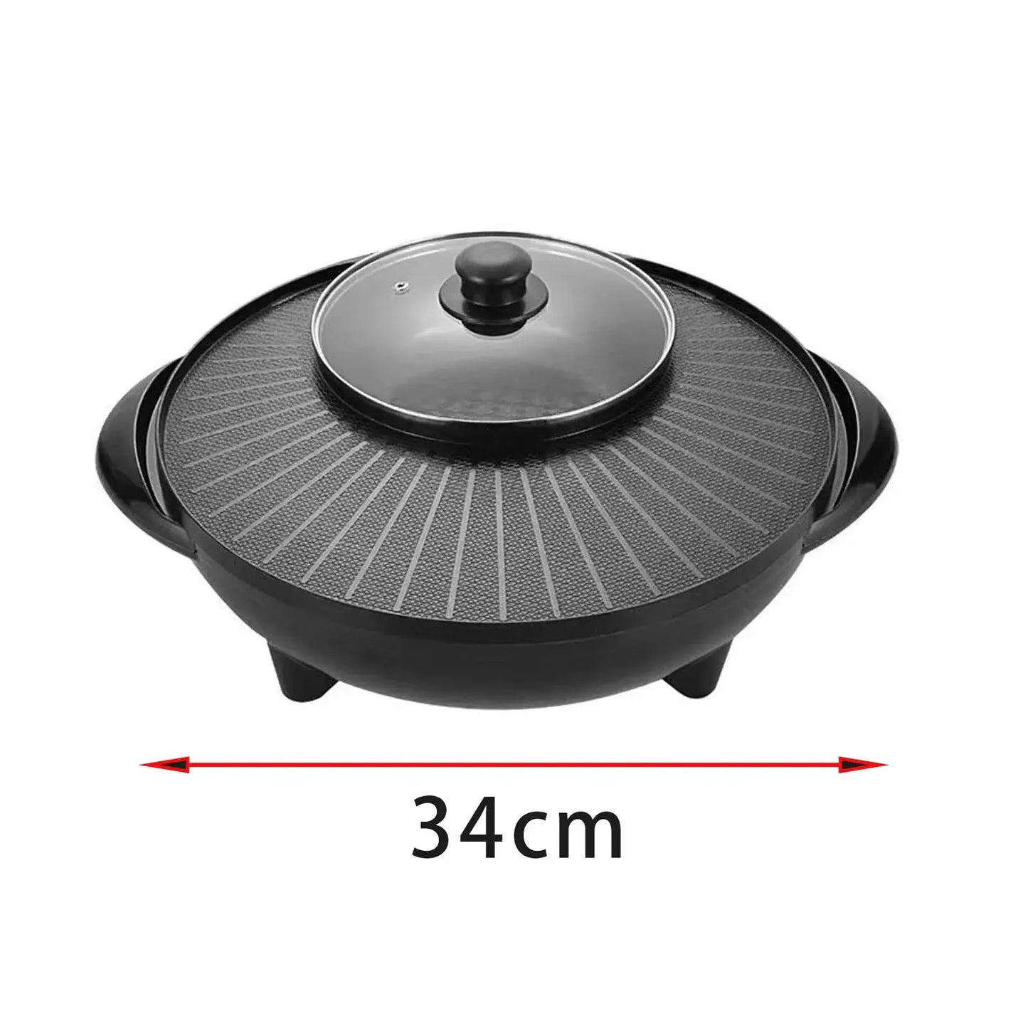 Electric Grill | 2 In 1 Grill With Hot Pot | Nonstick Surface | Portable Round