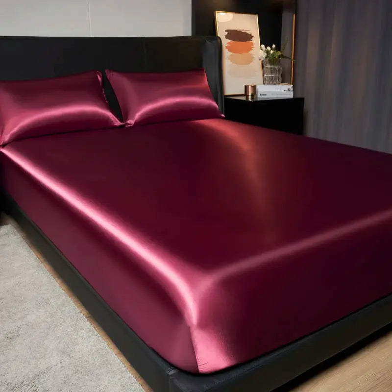 Satin Fitted Sheet | Solid Color Ice Silk | Elastic Band | Twin Full Queen