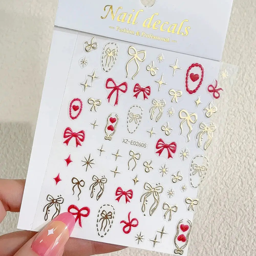 3D Valentine's Day Love Heart Nail Art Sticker Red White Cross Stars Self-Adhesive Nail Decals 8*10cm Kawaii Heart Nail Sticker from PriceLows™