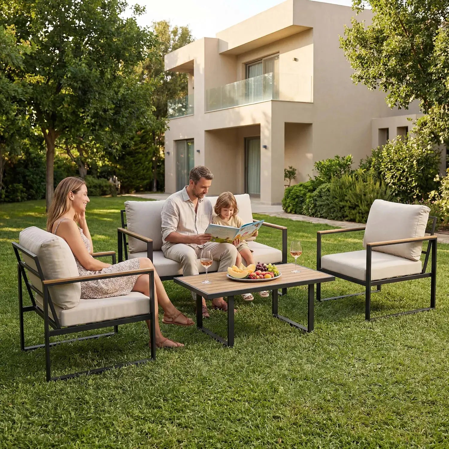 Modern 4-Piece Patio Furniture Set Outdoor Conversation Sectional Sofa With Coffee Table Thick Washable Cushions For Lawn Deck from PriceLows™