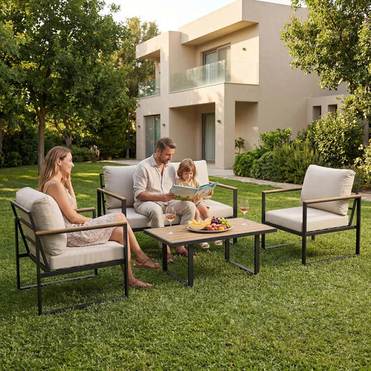 Modern 4-Piece Patio Furniture Set Outdoor Conversation Sectional Sofa With Coffee Table Thick Washable Cushions For Lawn Deck from PriceLows™