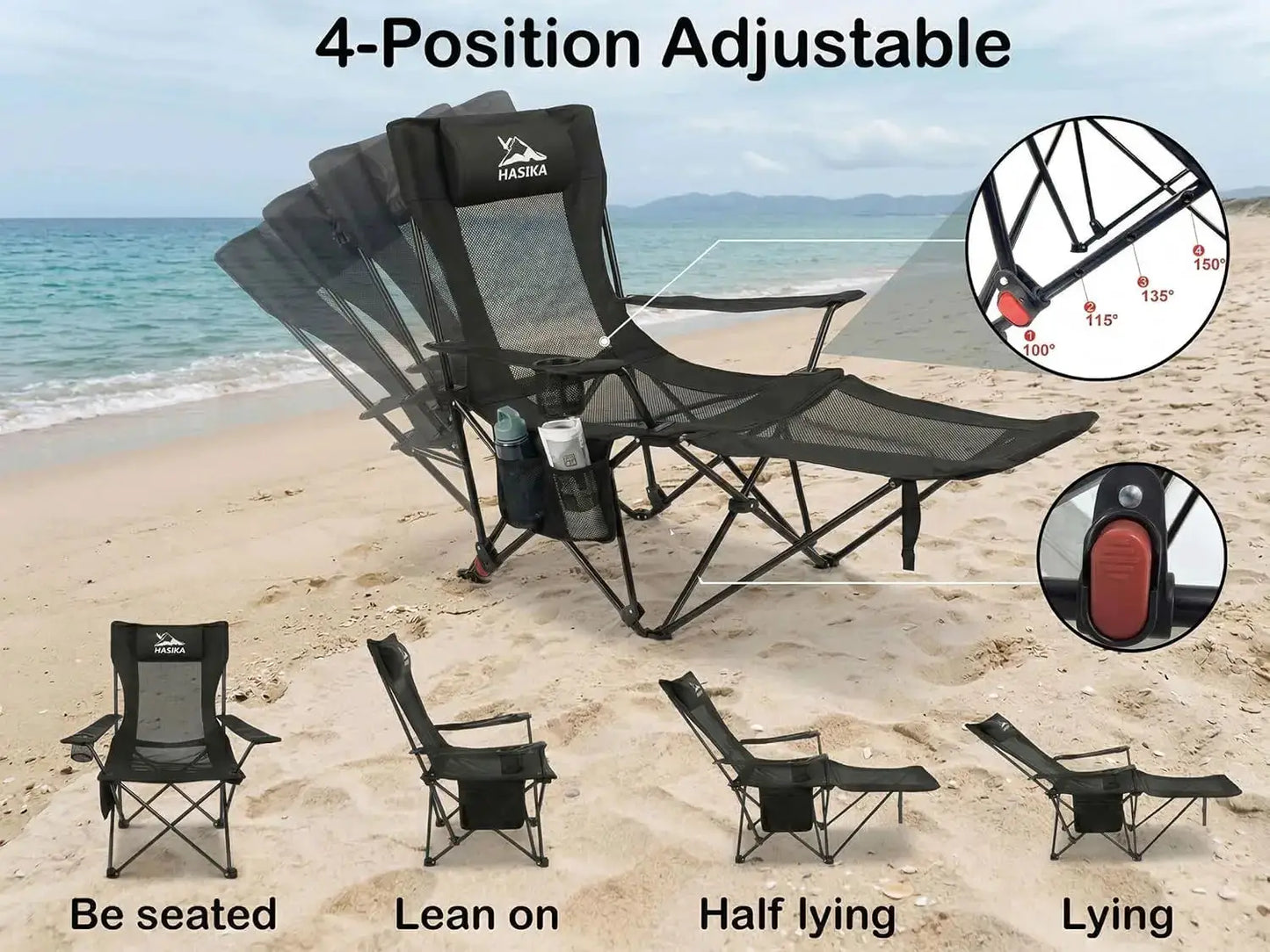 Reclining Camping Chair with Footrest, Ultra-Lightweight 8 lbs, 4-Position Adjustable, Portable Folding Lounge Chair for Outdoor from PriceLows™