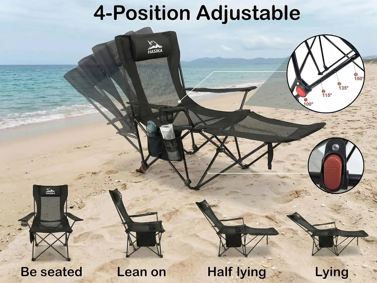 Reclining Camping Chair with Footrest, Ultra-Lightweight 8 lbs, 4-Position Adjustable, Portable Folding Lounge Chair for Outdoor from PriceLows™