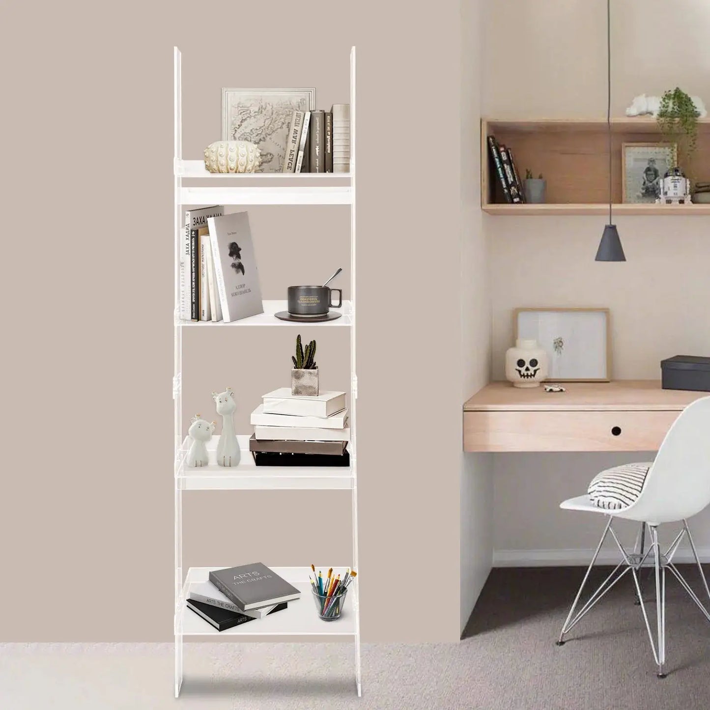 Home 4-Tier Ladder Bookshelf – Freestanding Acrylic Bookcase, Frame 52 cm*183 cm from PriceLows™