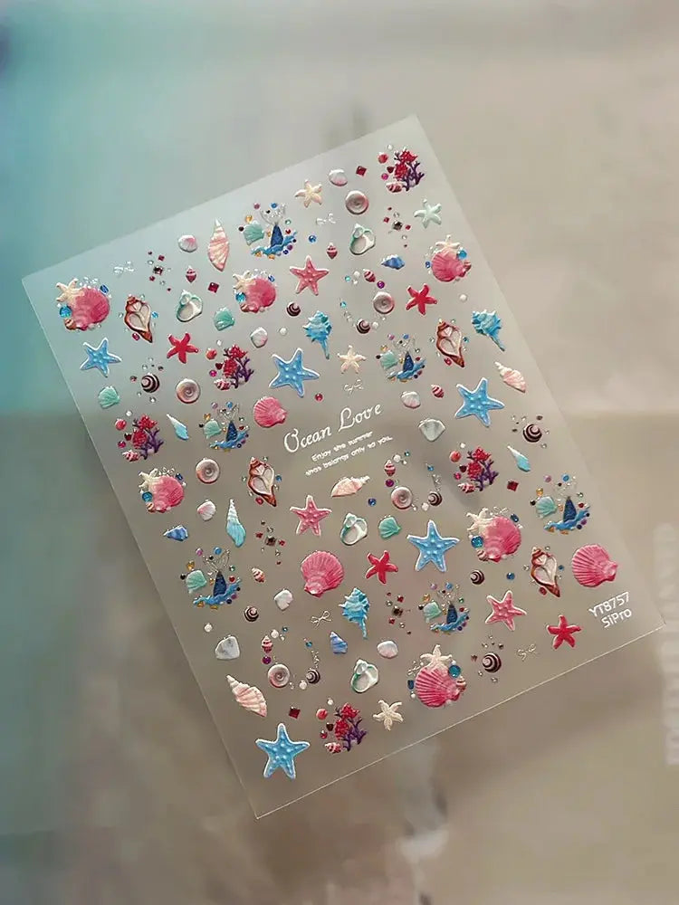 Silver Foil Ocean Nail Stickers 5D Embossed Starfish Shell Nail Art Decals Metallic Marine Manicure Decoration Summer DIY from PriceLows™