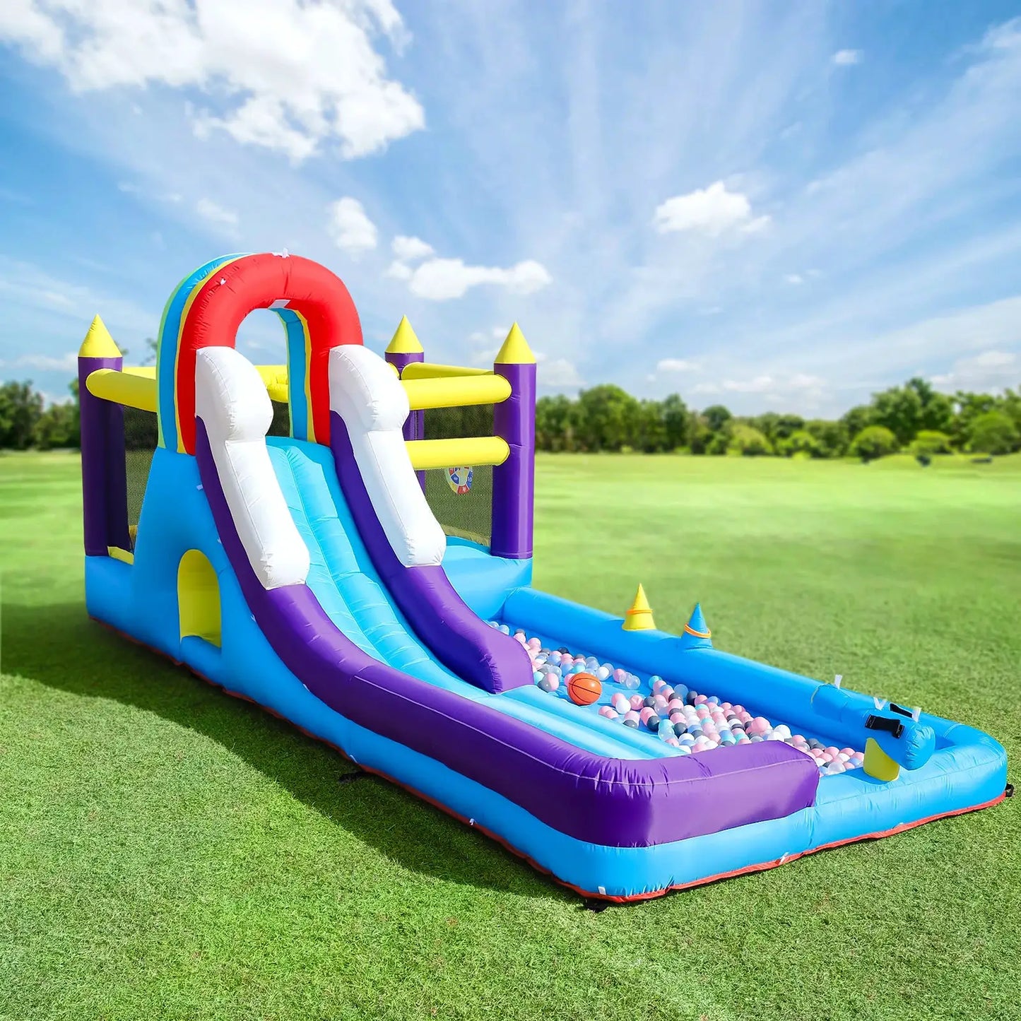 New Oxford cloth 16ft 4.9m Inflatable Water Slide Bounce House w/ Splash Pool & 480W Blower for Kids Party from PriceLows™