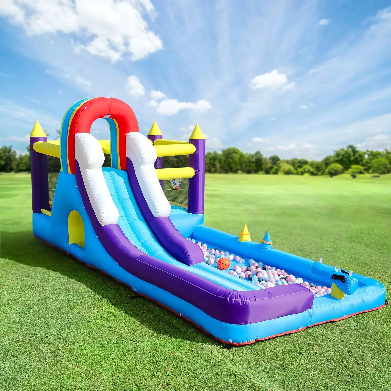 New Oxford cloth 16ft 4.9m Inflatable Water Slide Bounce House w/ Splash Pool & 480W Blower for Kids Party from PriceLows™