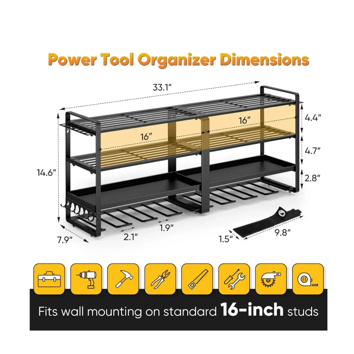 Wall Mount Power Tool Organizer | 4 Layer | Heavy Duty Drill Holder | Iron