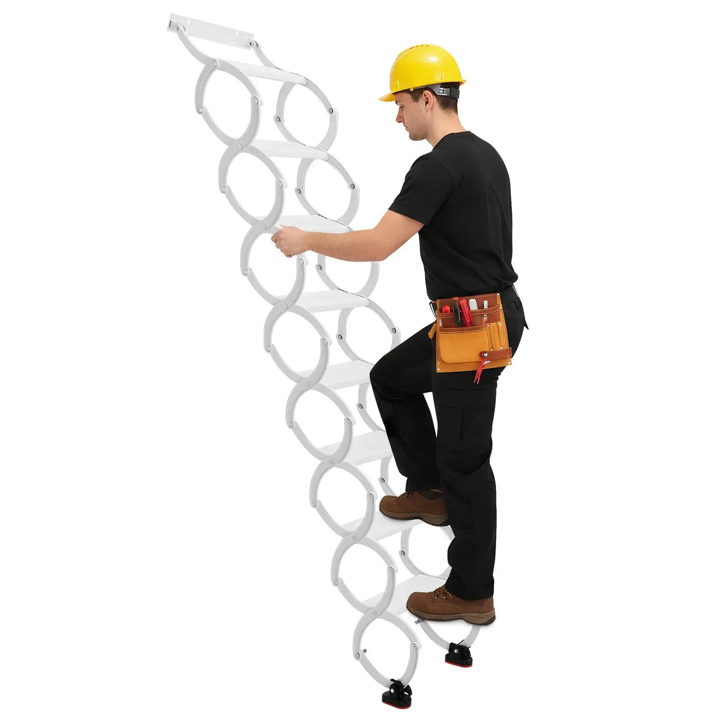 5-8 Steps Wall Mounted Pull-Down System Attic Ladders Anti-Slip Steps Retractable Ladder 49in-78in Vertical Height for Garages from PriceLows™