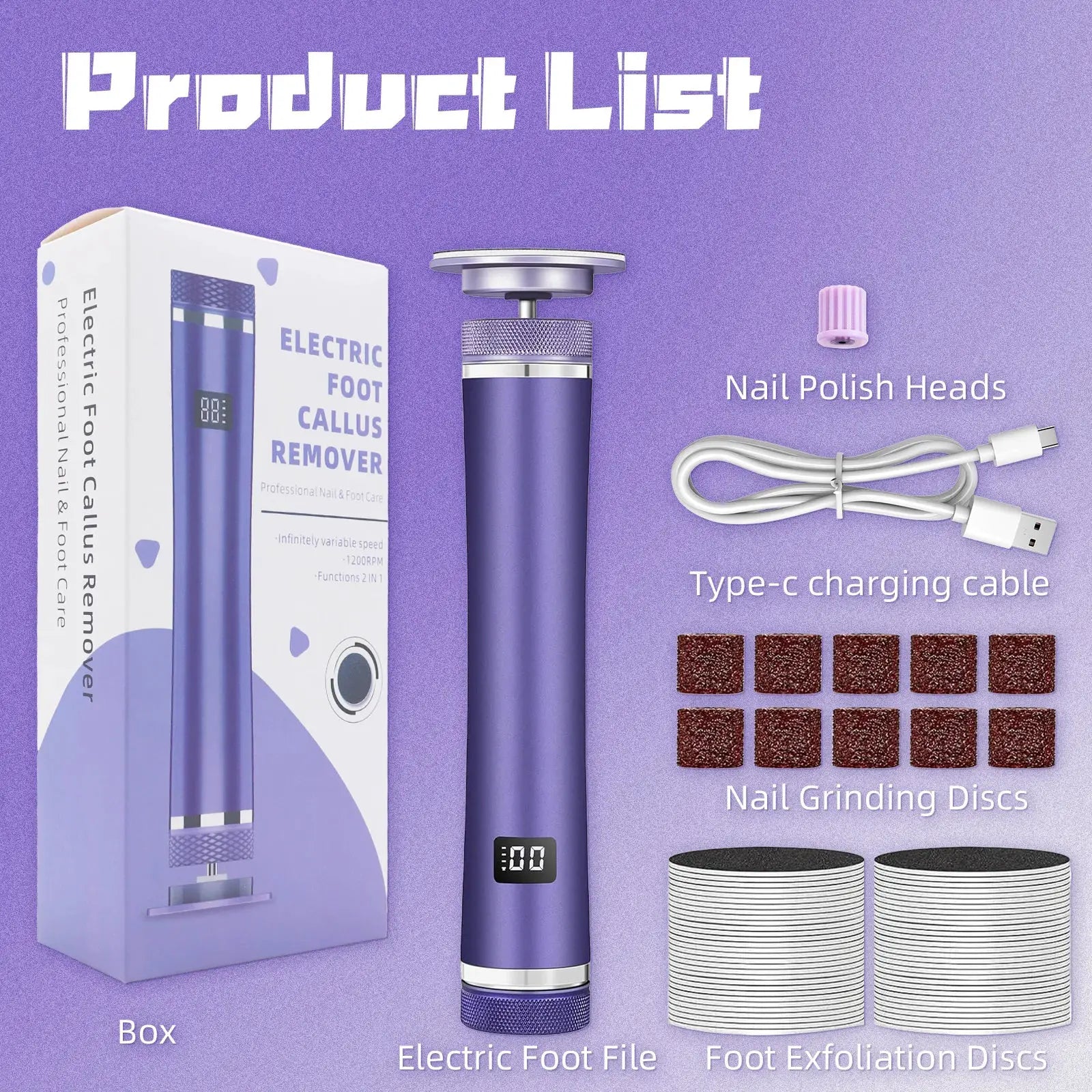 Electric Foot File - Callus Remover for Feet,Adjustable Speed Foot File with 60 Pcs Sandpaper Discs,Professional Pedicure Tool from PriceLows™