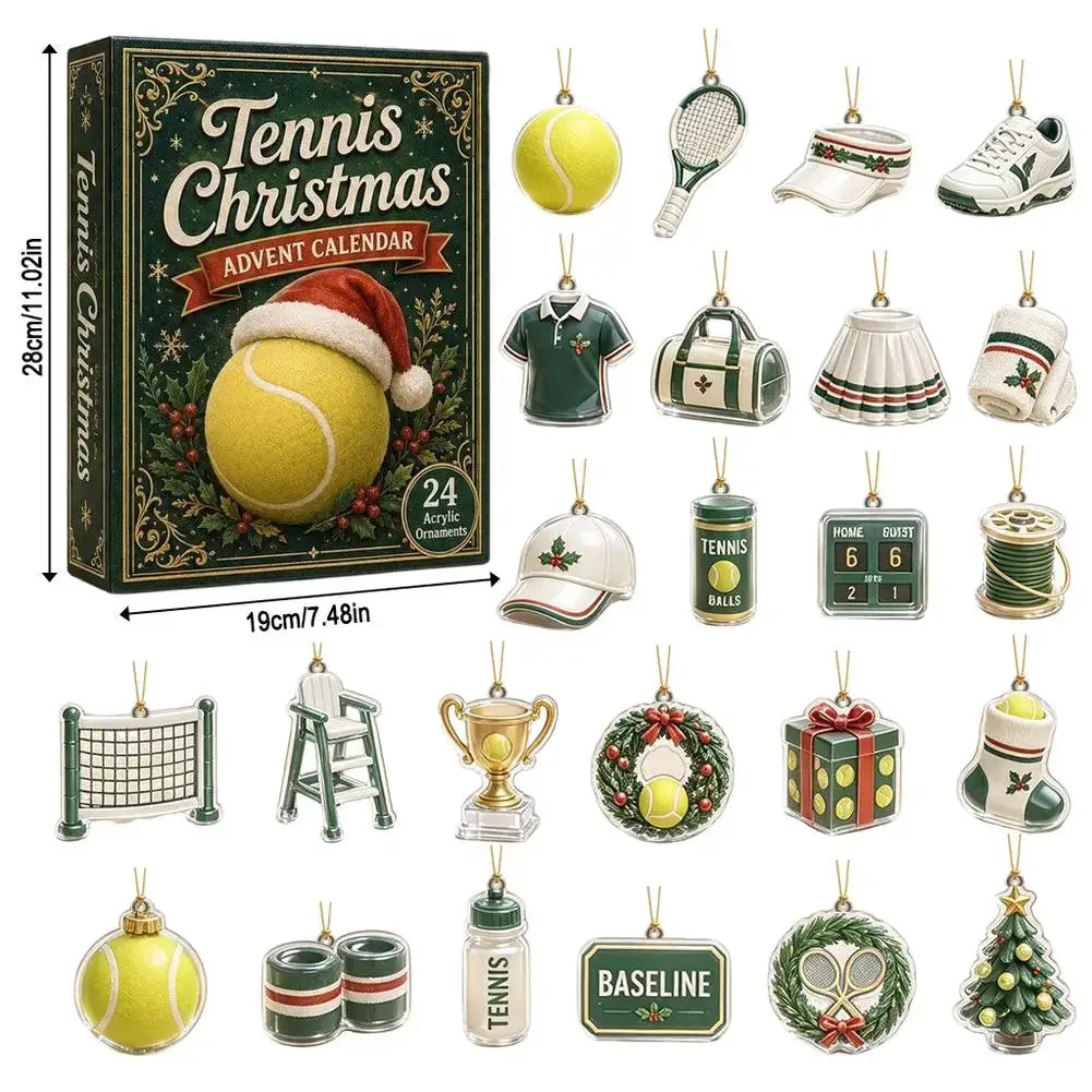 Tennis Advent Calendar | 24 Day Countdown | Clear Acrylic Ornaments