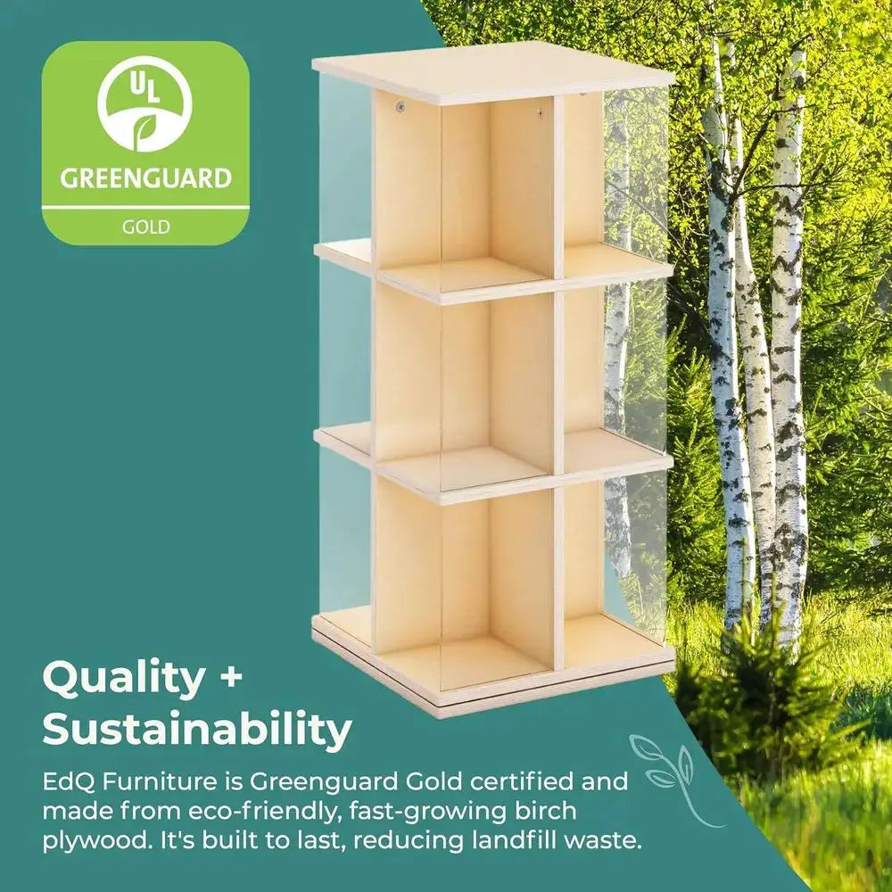 360-Degree Rotating Wooden Bookcase with Acrylic Storage for Kids' Books and Toys from PriceLows™