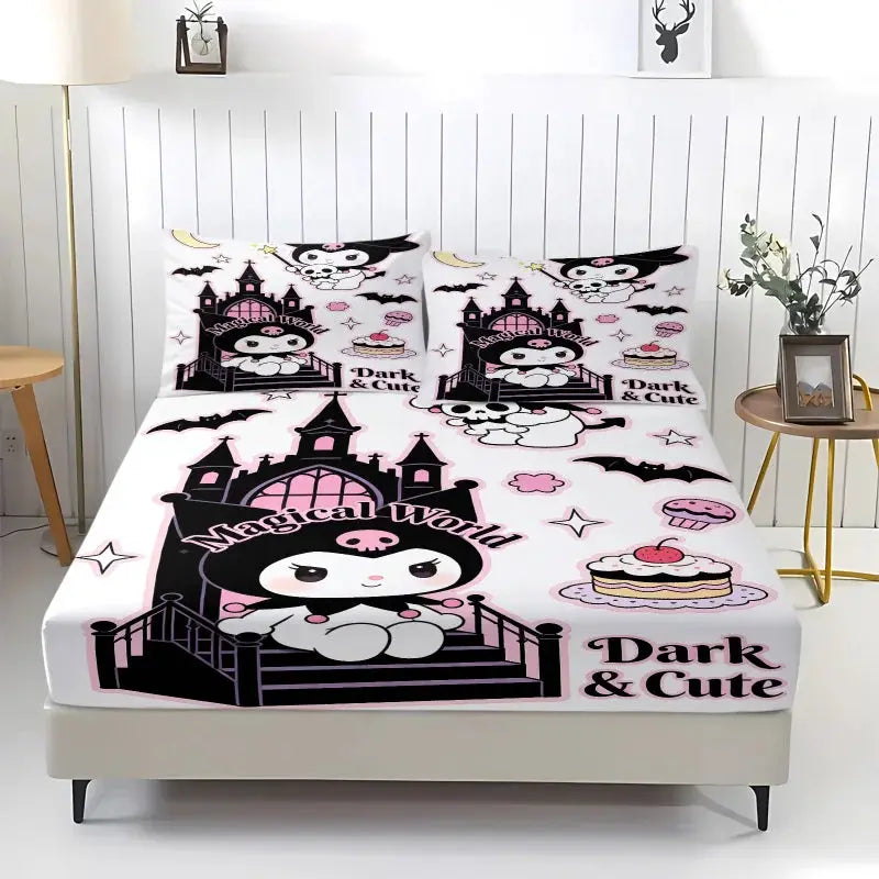 Sanrio Kuromi Magical Castle Fitted Sheet Set Cute Dark Anime Bed Sheet Pillowcases Girl Bedroom Soft Cartoon Mattress Protector from PriceLows™