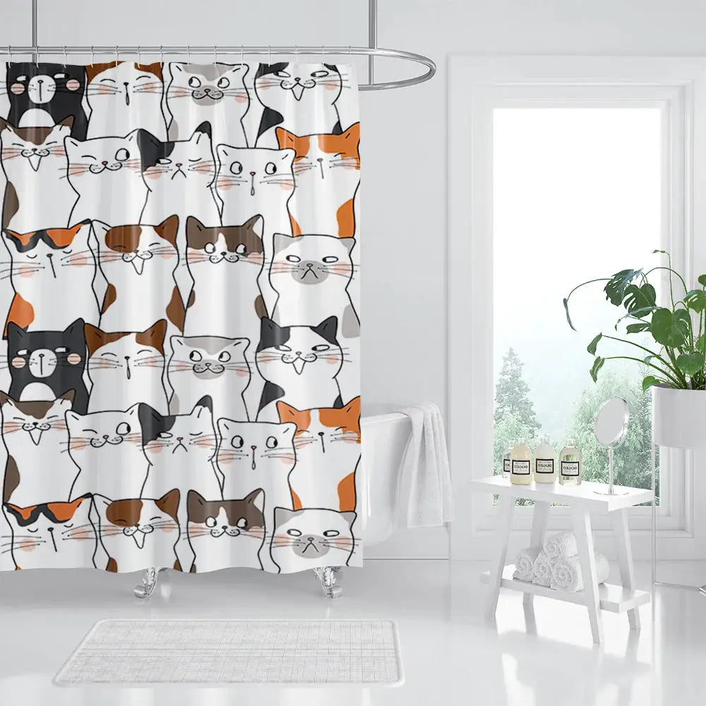 unframed Cat Printed Shower Curtain Color Cartoon Lovely Animal Bear Polyester Fabric Hanging Curtains Bathroom Bathtub Decor wi from PriceLows™
