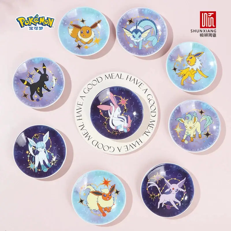 SHUNXIANG Pokémon Licensed Eevee Series Ceramic Plate Set Starry Sky Gift Box 9Pcs Dish Anime Themed Porcelain Tableware Gift from PriceLows™