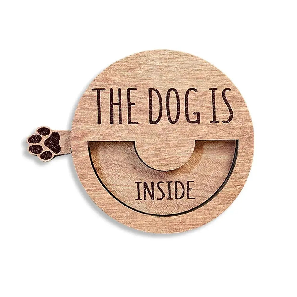 Cat Door Sign | Round Wood Magnet | 7.6 cm Diameter | White Brown