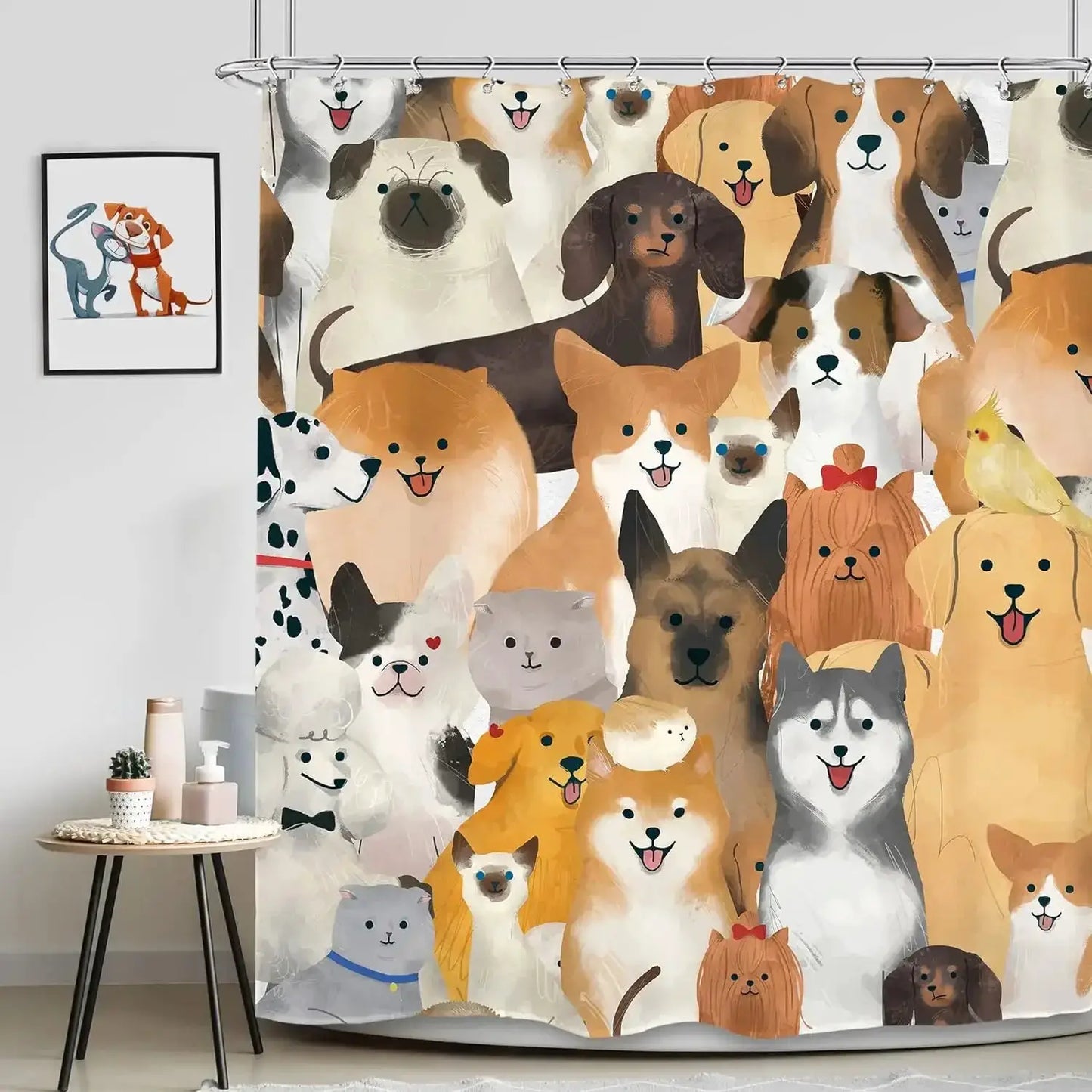 Funny Cat and Dog Shower Curtain Kids Cartoon Cute Pet Animals Bathtub Rain Shower Curtains Polyester Bathroom Decor with Hooks from PriceLows™