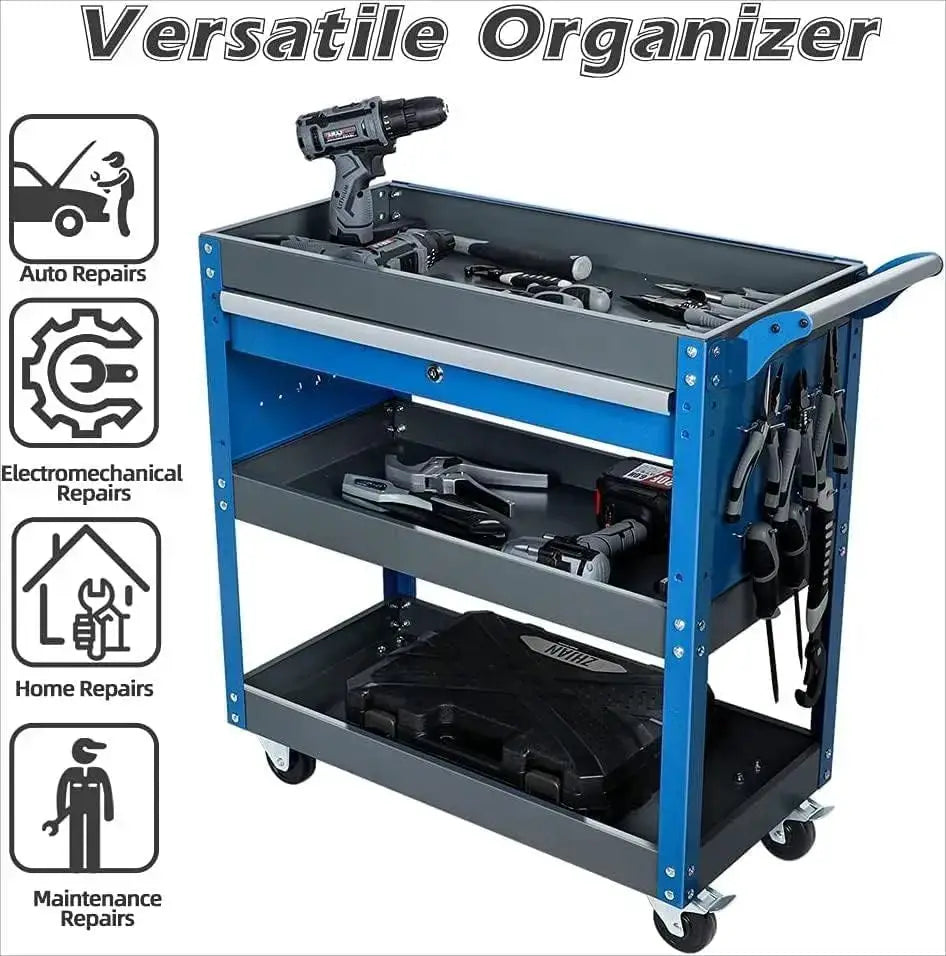 AIRAJ 3 Tier Rolling Tool Cart on Wheels,Metal Heavy Duty Mechanic Cart with Drawers and Pegboard,Industrial Utility Cart from PriceLows™