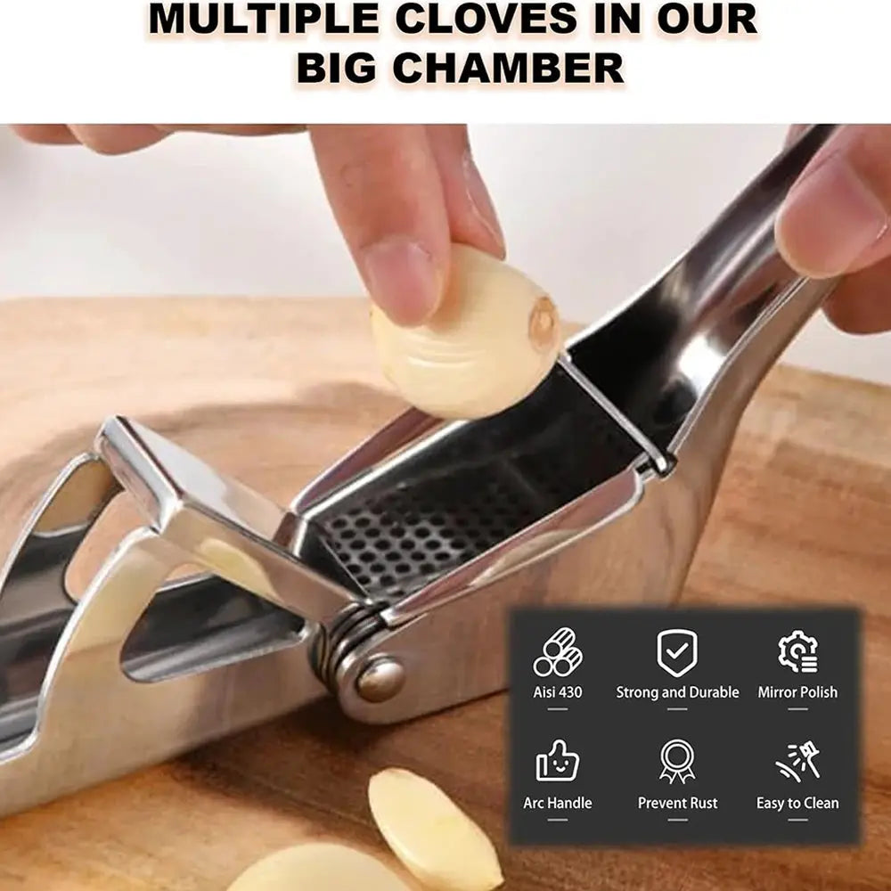 Stainless Steel Garlic Press Ginger Juicer Heavy-Duty Manual Mincer Garlic Crusher for Soups Salads Dips Easy-Clean Kitchen Tool from PriceLows™