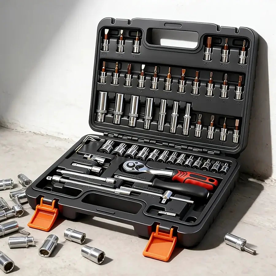 899/52+1 Tool Set, Portable 4-Layer Tool Box with Wheels for Easy Pushing and Pulling, 1/4" Drive and Standard Socket, Multi-Functional Tool Box for Automotive Repair from PriceLows™