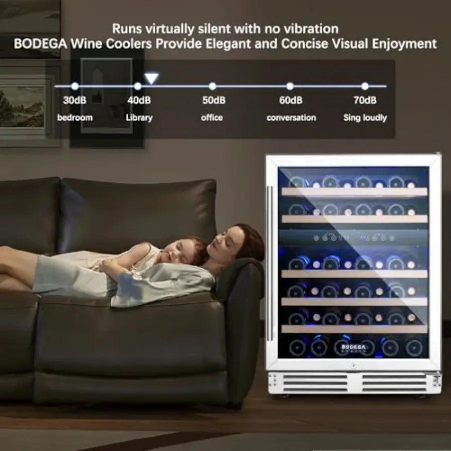 24 Inch Wine Cooler for Home/Kitchen/Office/Bar: 46-Bottle Dual Zone Fridge, Stainless Steel, Black, Built-in Compressor with A from PriceLows™