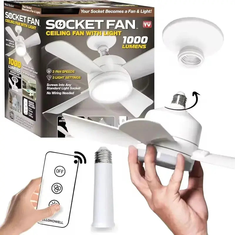 Ceiling Fan | Led Light E27 30W Socket | Remote Control | 1000Lm 5000K