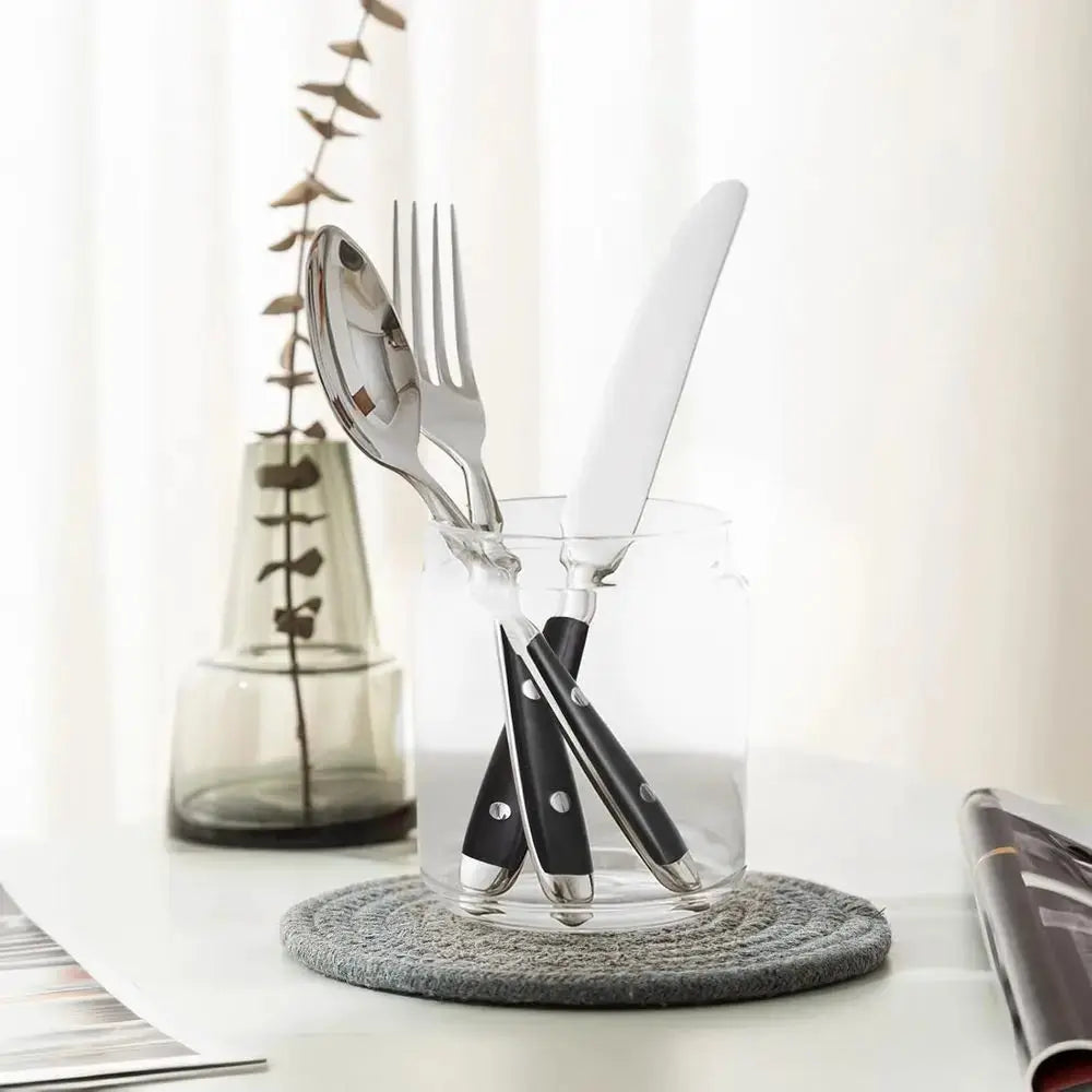 Vintage 20-Piece Stainless Steel Silverware Set with Black Bakelite Handles, Dishwasher Safe for 4-Person Service from PriceLows™