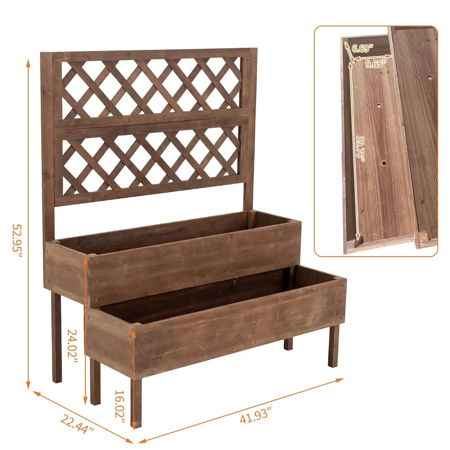Wooden Raised Garden Bed with Trellis, 2-Tier Outdoor Elevated Planter Box with Legs & Drain Holes, Outdoor Gardening Planters from PriceLows™