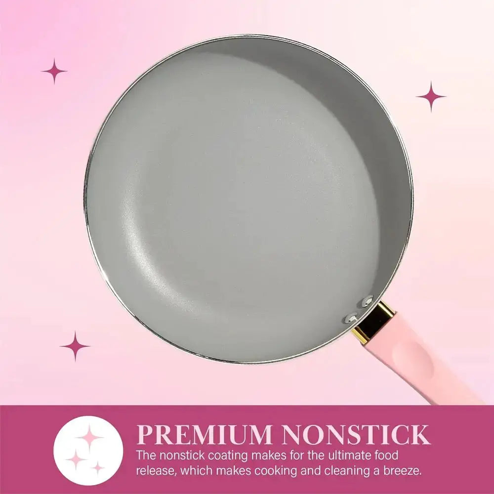 12-Piece Pink Nonstick Cookware Set with Tempered Glass Lids and Cool Handles from PriceLows™