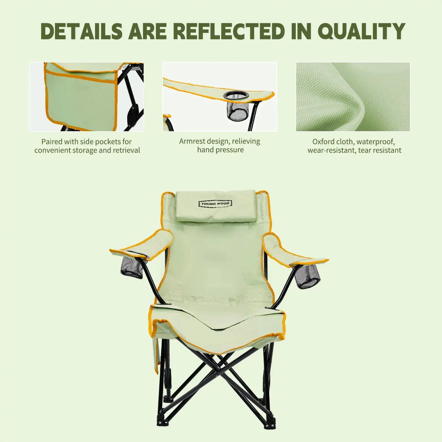 YOUNG WOOD 2-in-1 Reclining Camping Chair with Footrest, Foldable Outdoor Lounge Chair with Cup Holder & Headrest, Portable from PriceLows™