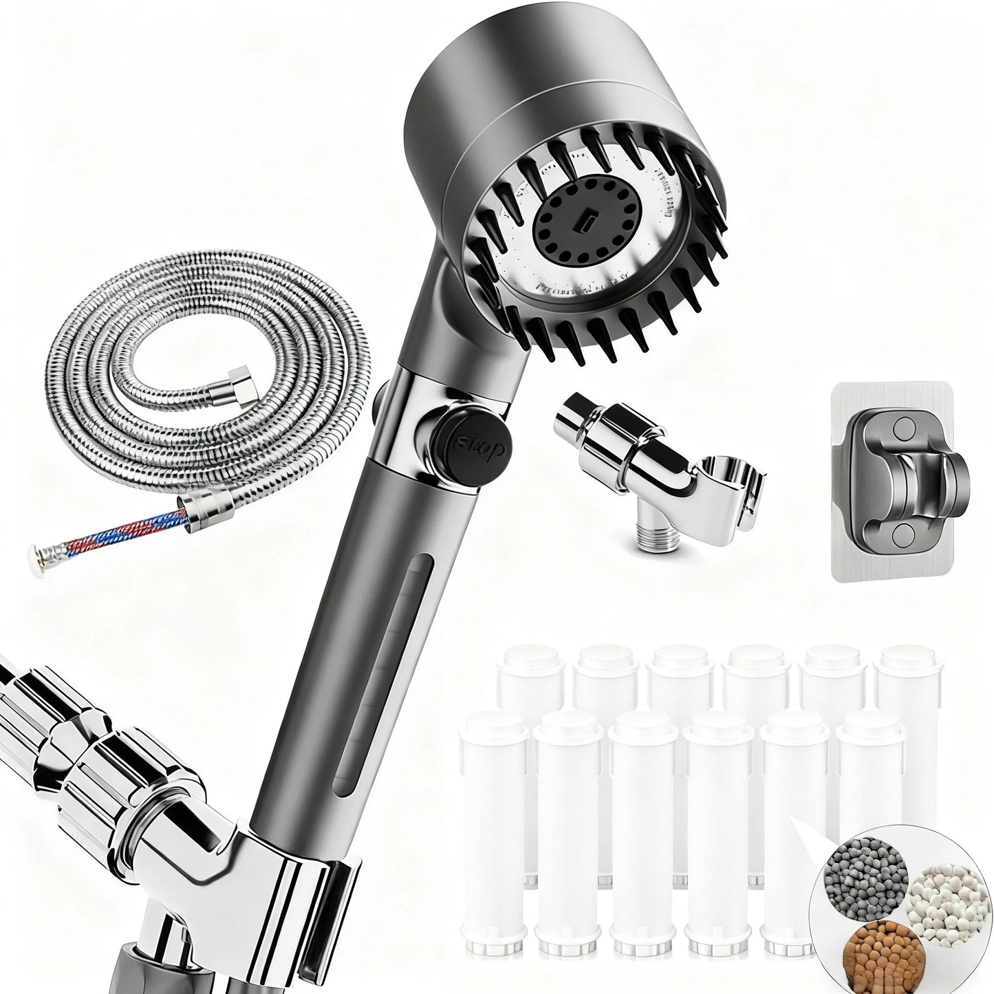 Handheld Shower Head | 3 Spray Modes | 12 Water Softener Filters | Standard